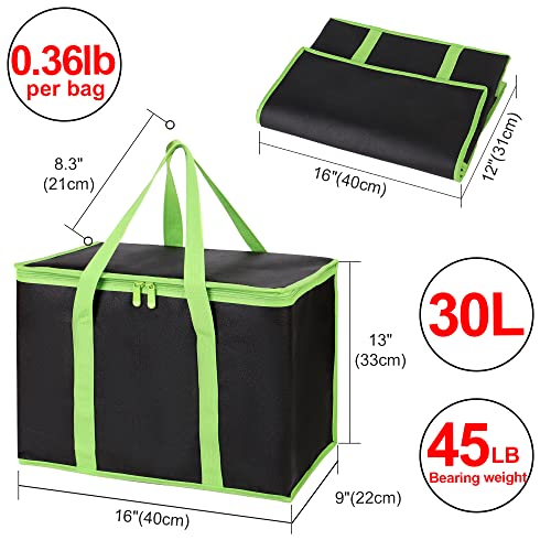 CIVJET 1Pack Insulated Reusable Grocery Bags XLarge Insulated Food Delivery Bag for Delivery Drivers Commercial Food Warmer for Shopping Tote Cooler Bags Black with Green Edge - Image 3
