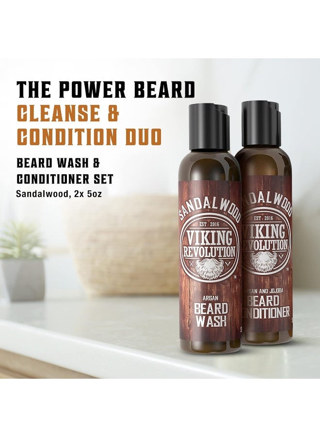 Viking Revolution Beard Wash & Beard Conditioner Set W/Argan & Jojoba Oils Softens & Strengthens Natural Sandalwood Scent Beard Shampoo W/Beard Oil (5Oz) - Image 2