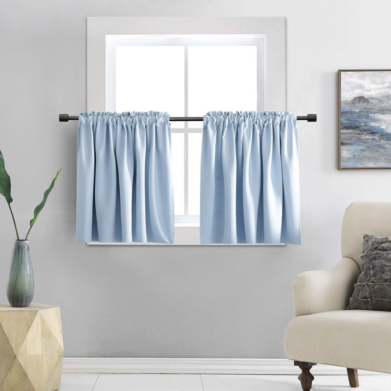 DONREN Light Blue Cerulean Small Window Curtain Panels for Kitchen  Room Darkening Curtain Tiers for Nursery with Rod Pocket30 x 30 Inch1 Pair Sky Blue