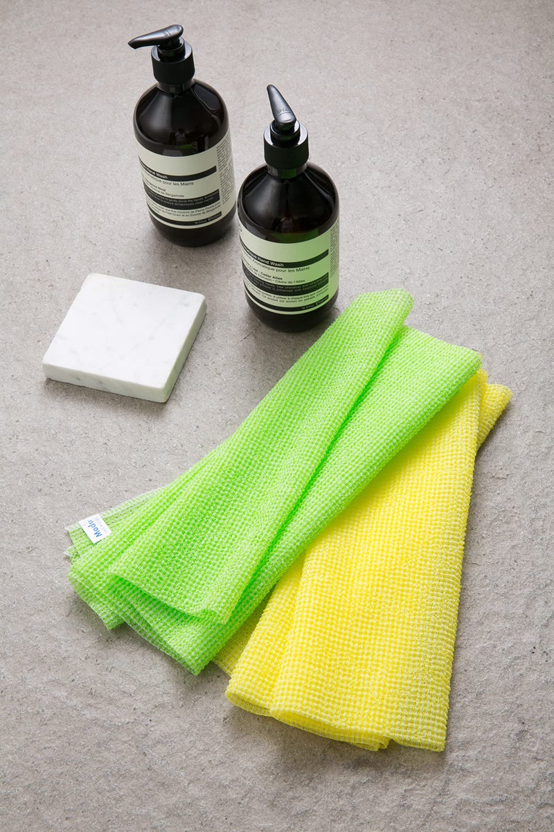Modu 3 PCS Long Exfoliating Washcloth - African Bath Net Sponge Loofah Japanese Washcloth Body & Back Scrubber for Shower, Deep Cleansing (Sky Blue, Yellow, Green) - Image 4