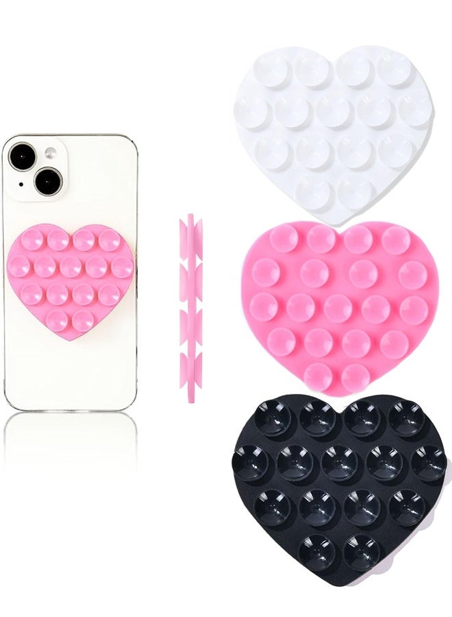 3 قطع من حامل الهاتف المصنوع من السيليكون، حامل هاتف على شكل قلب مزدوج الجوانب غير قابل للانزلاق، حامل ملحقات الهاتف بدون استخدام اليدين للصور الشخصية ومقاطع الفيديو، حامل هاتف لاصق للهاتف المحمول - Image 1