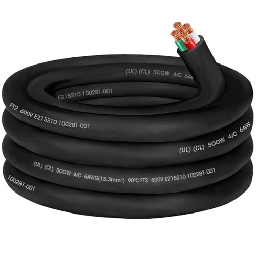 CLLOMAGY 6/4 6AWG SOOW Portable Power Cable,6 Gauge 600V Electrical Cable-4 Conductor SOOW Extension Cord for Welder Machine,Generator,Portable Light,EV Car Charger,Motor Lead, Industrial Outdoor-10ft - Image 1