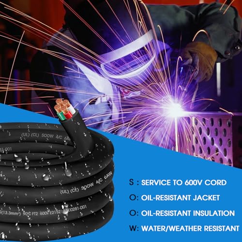 CLLOMAGY 6/4 6AWG SOOW Portable Power Cable,6 Gauge 600V Electrical Cable-4 Conductor SOOW Extension Cord for Welder Machine,Generator,Portable Light,EV Car Charger,Motor Lead, Industrial Outdoor-10ft - Image 5