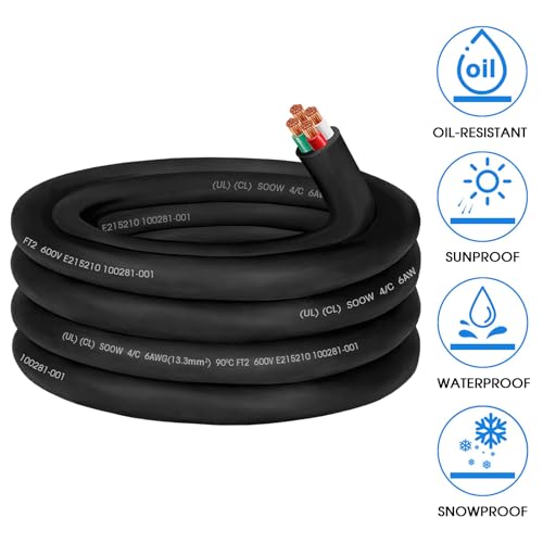 CLLOMAGY 6/4 6AWG SOOW Portable Power Cable,6 Gauge 600V Electrical Cable-4 Conductor SOOW Extension Cord for Welder Machine,Generator,Portable Light,EV Car Charger,Motor Lead, Industrial Outdoor-10ft - Image 4