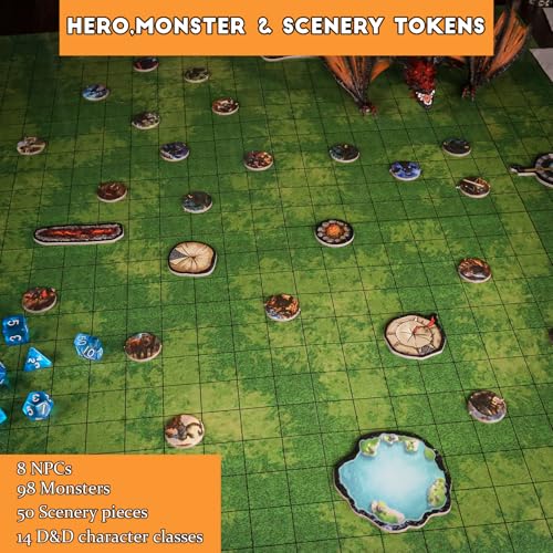 CZYY Foldable Battle Mat with DM Screen, Game Tokens, Dice Set, Markers - 2-Sided Wet & Dry Erase Terrain, Ultimate DND Starter Set, Accessories, Gift for Dungeon Master & Player - Image 5