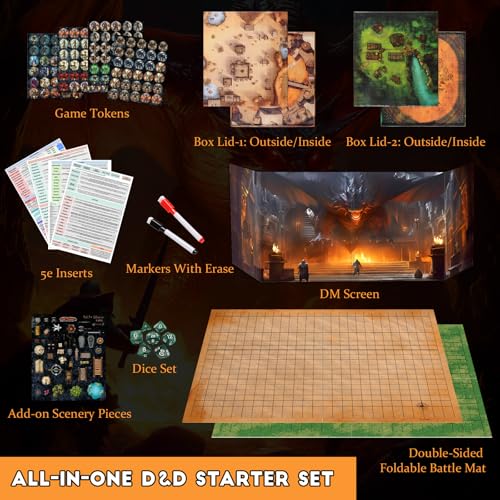 CZYY Foldable Battle Mat with DM Screen, Game Tokens, Dice Set, Markers - 2-Sided Wet & Dry Erase Terrain, Ultimate DND Starter Set, Accessories, Gift for Dungeon Master & Player - Image 2