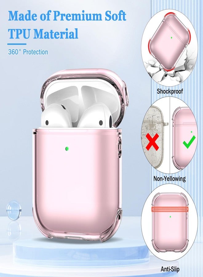MHYALUDO غطاء حماية MHYALUDO لسماعات AirPods من الجيل الثاني، مصنوع من مادة TPU شفافة ناعمة، بأربعة زوايا، مقاوم للصدمات، بمواصفات عسكرية، مع طقم تنظيف لعلبة شحن AirPods من الجيل الثاني (إصدار 2019)، لون وردي شفاف - Image 2