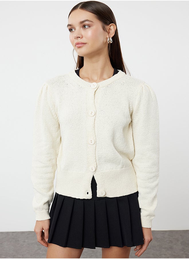 trendyol Ecru Cotton Crew Neck Knitwear Cardigan TWOAW25HI00065  - Image 1