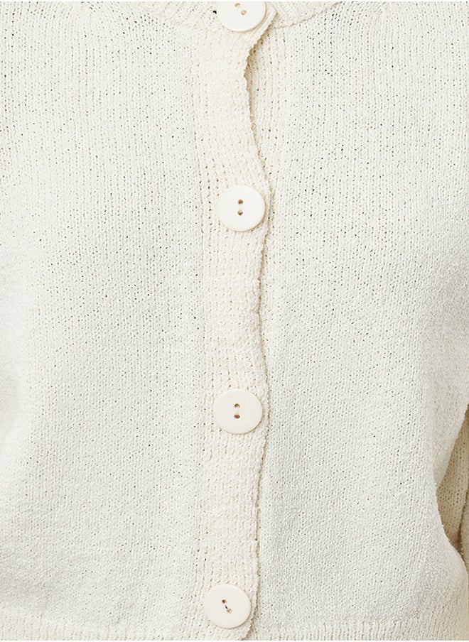 trendyol Ecru Cotton Crew Neck Knitwear Cardigan TWOAW25HI00065  - Image 3