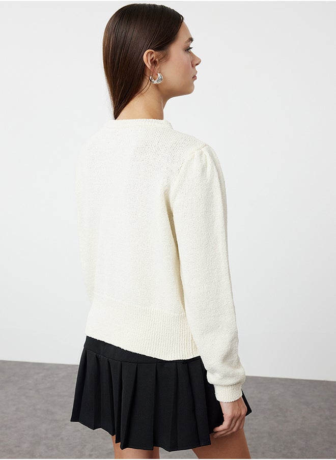 trendyol Ecru Cotton Crew Neck Knitwear Cardigan TWOAW25HI00065  - Image 5