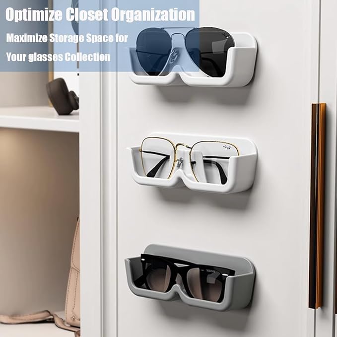 Storescent Wall-Mounted Specs Holder & Sunglasses Display Case | No-Drill Adhesive Stand for Eyewear | Plastic Glasses Organizer/Storage Box (Grey & White, Set of 2) - Image 3