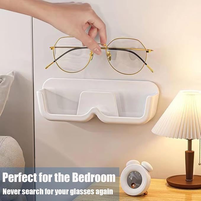 Storescent Wall-Mounted Specs Holder & Sunglasses Display Case | No-Drill Adhesive Stand for Eyewear | Plastic Glasses Organizer/Storage Box (Grey & White, Set of 2) - Image 2