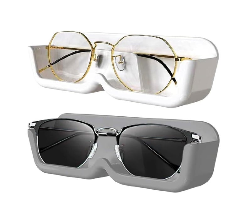 Storescent Wall-Mounted Specs Holder & Sunglasses Display Case | No-Drill Adhesive Stand for Eyewear | Plastic Glasses Organizer/Storage Box (Grey & White, Set of 2) - Image 1