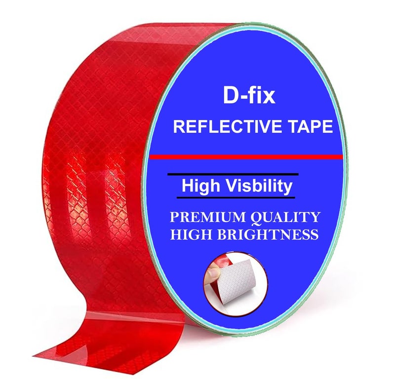 D-Fix شريط عاكس عالي الكثافة من راديوم - 5 أمتار في الطول - 48 مم / 2 بوصة عرض - 1 لفة لكل عبوة - شريط تحذير عاكس للسيارات والدراجات والمركبات التجارية عاكس شريط - أحمر - Image 1