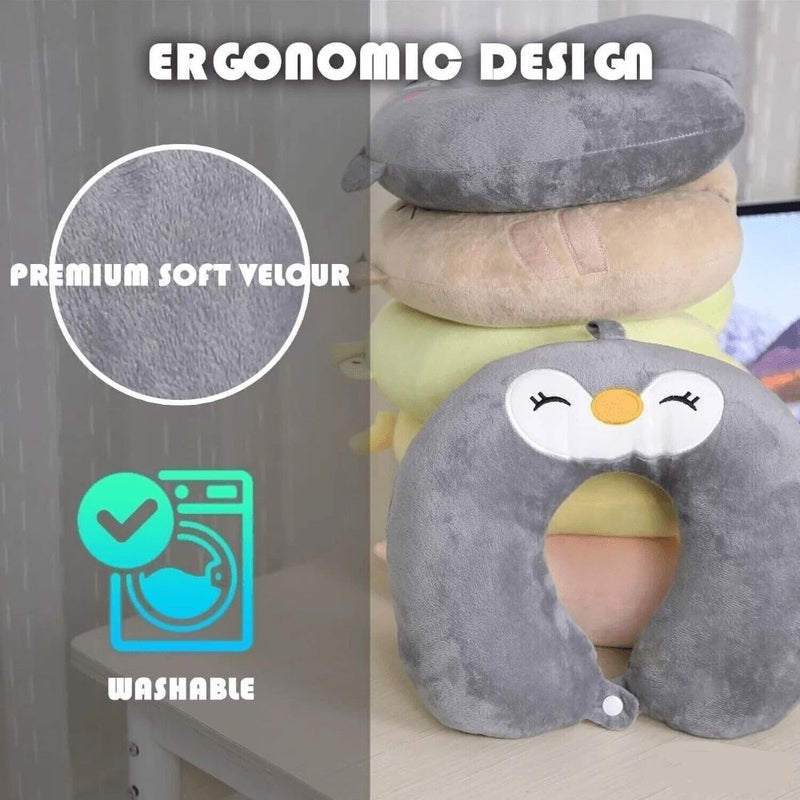 Yellow Cartoon Animal U Shaped Travel Pillow With Ergonomic Neck Support Eye Mask - Image 4