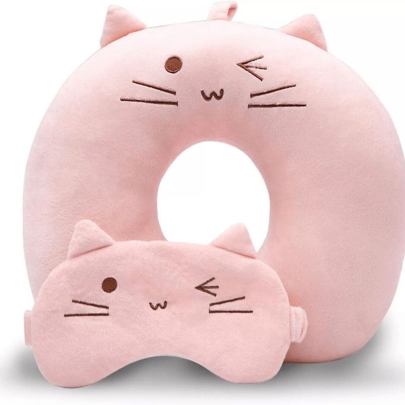 Yellow Cartoon Animal U Shaped Travel Pillow With Ergonomic Neck Support Eye Mask - Image 2