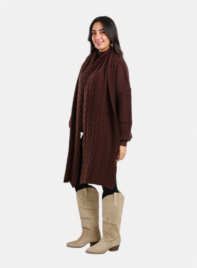 Carina Women’s Braided-Pattern Knitted Scarf – Dark Brown - Image 3