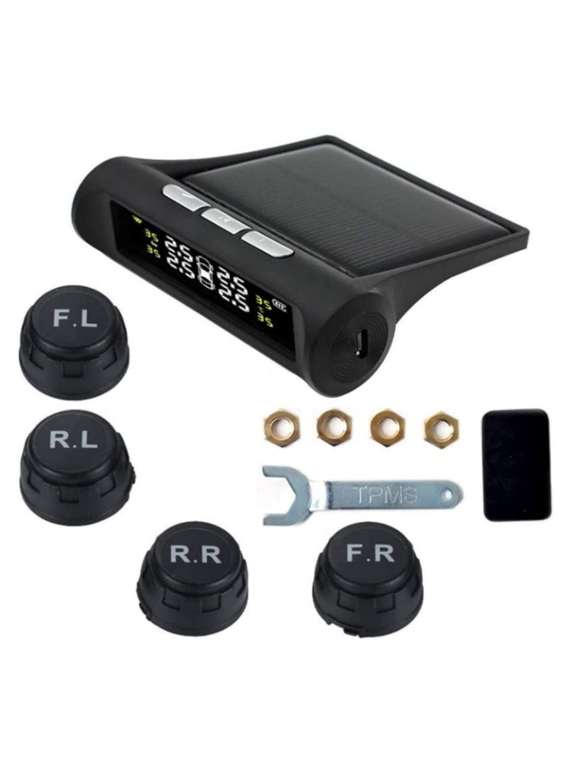 Car Tire Pressure Monitoring System 6 Alarm Modes Wireless Smart Tire Safety Monitor with Solar Include 4 External Cap Sensors Real Time Pressure and Temperature Alerts for Cars SUVs Trucks Vehicles - Image 1
