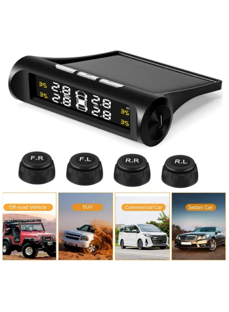 Car Tire Pressure Monitoring System 6 Alarm Modes Wireless Smart Tire Safety Monitor with Solar Include 4 External Cap Sensors Real Time Pressure and Temperature Alerts for Cars SUVs Trucks Vehicles - Image 5