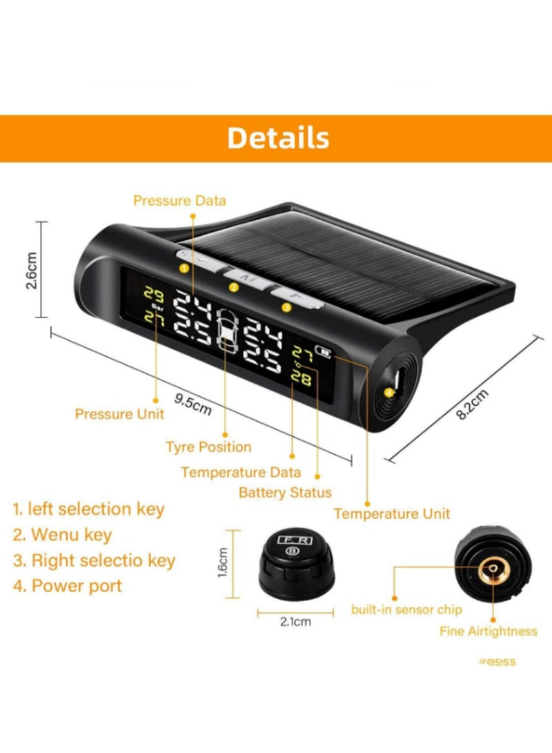 Car Tire Pressure Monitoring System 6 Alarm Modes Wireless Smart Tire Safety Monitor with Solar Include 4 External Cap Sensors Real Time Pressure and Temperature Alerts for Cars SUVs Trucks Vehicles - Image 2