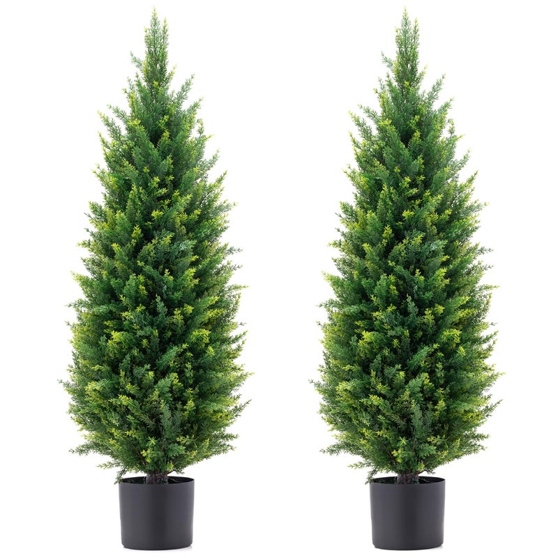 35ft Artificial Topiary Trees Set of 2 Faux Cedar Trees UV Resistant Bushes Potted Plants Artificial Shrubs for Outdoor Indoor Front Porch Garden