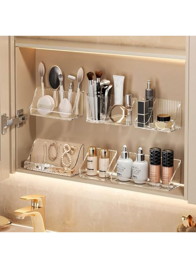 MORNITE 3 Pcs Medicine Cabinet Tray Organizer Small Adhesive Bathroom Vanity Floating Shelves Storage for Toilet Mirror Wall Countertop Clear - Image 1