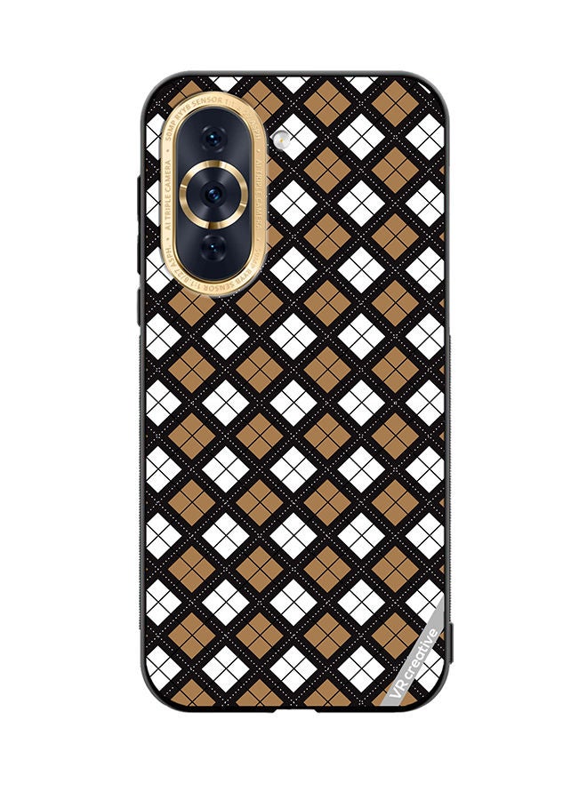VR CREATIVE Protective Case Cover For Huawei Nova 10 Black White Brown Checkered Pattern Design Multicolour - Image 1