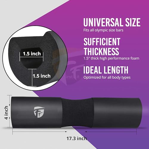 FirstFit Barbell Squat Pad, Neck & Shoulder Protective Pad, Weight Cushion, Sponge for Hip Thrusts & Lunges, Fits Olympic Bars with Safety Fixing Straps Barbell Pad 17.5 Inch - Image 3
