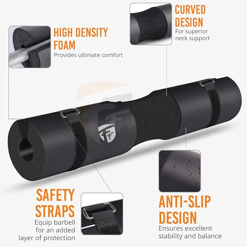 FirstFit Barbell Squat Pad, Neck & Shoulder Protective Pad, Weight Cushion, Sponge for Hip Thrusts & Lunges, Fits Olympic Bars with Safety Fixing Straps Barbell Pad 17.5 Inch - Image 2