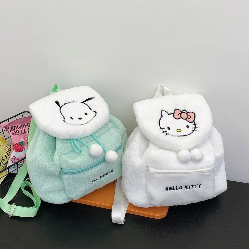 Japanese Style Cute Embroidered Kuromi Melody Plush Backpack Student Large Capacity Backpack Soft Girl School Bag Ins(Green, 29*27) - Image 5