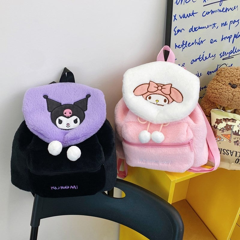 Japanese Style Cute Embroidered Kuromi Melody Plush Backpack Student Large Capacity Backpack Soft Girl School Bag Ins(Green, 29*27) - Image 4
