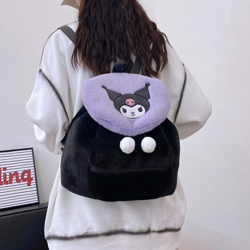 Japanese Style Cute Embroidered Kuromi Melody Plush Backpack Student Large Capacity Backpack Soft Girl School Bag Ins(Green, 29*27) - Image 3