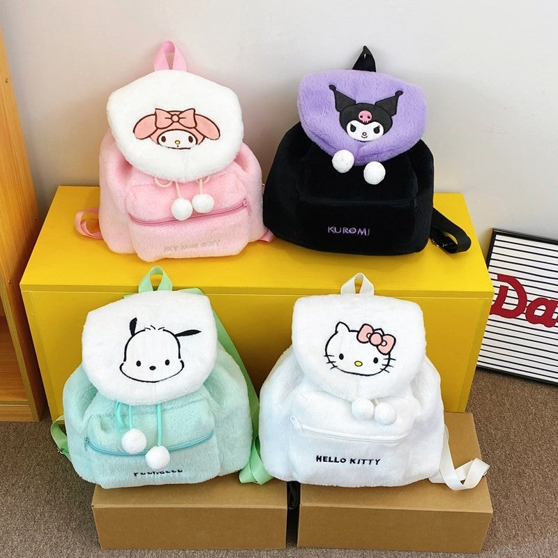 Japanese Style Cute Embroidered Kuromi Melody Plush Backpack Student Large Capacity Backpack Soft Girl School Bag Ins(Green, 29*27) - Image 2