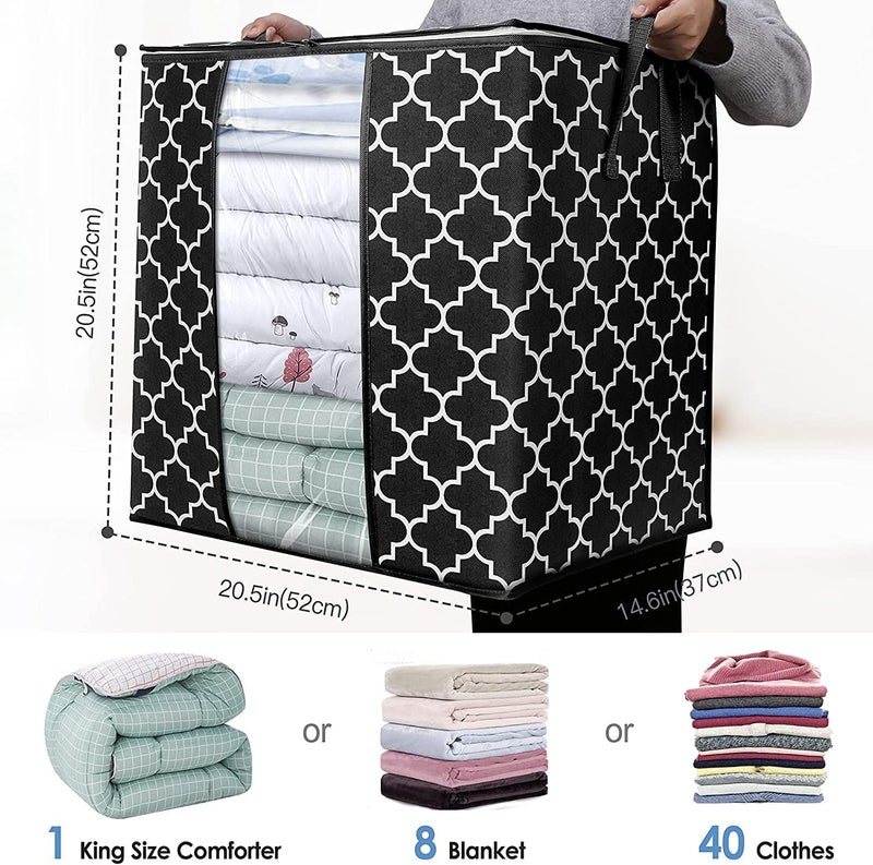 KIKA HOMS Moroccon Print Storage Bags Large Blanket Clothes Organization and Storage Containers for Comforters,Bedding, Foldable Organizer with Reinforced Handle, Clear Window, [2x100L], Grey - Image 3