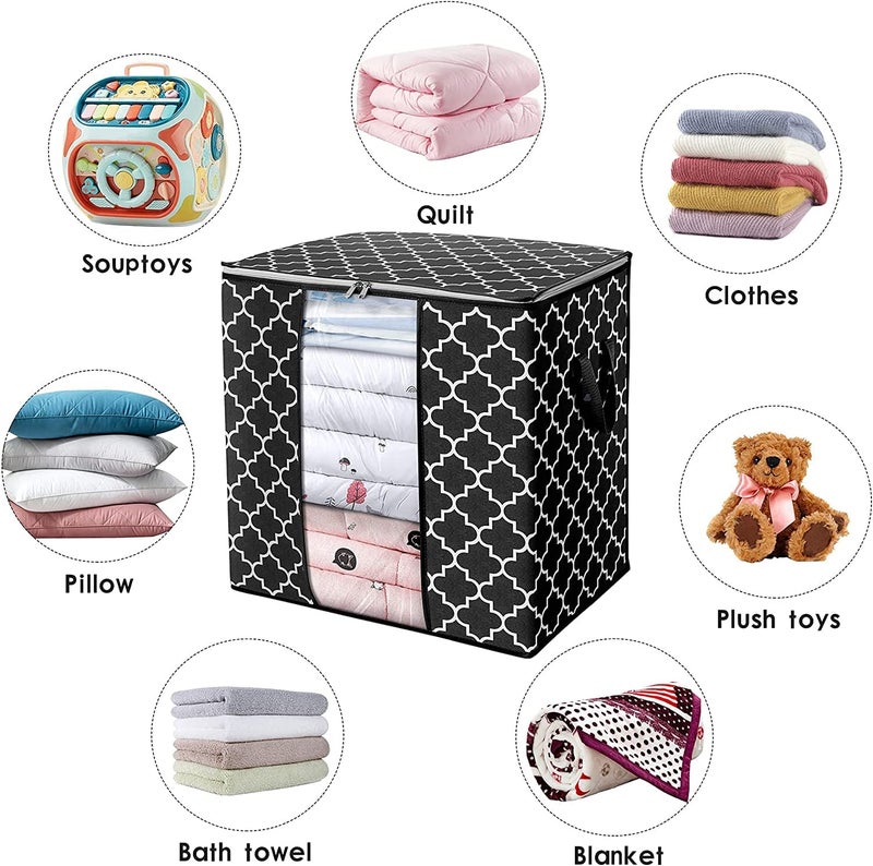 KIKA HOMS Moroccon Print Storage Bags Large Blanket Clothes Organization and Storage Containers for Comforters,Bedding, Foldable Organizer with Reinforced Handle, Clear Window, [2x100L], Grey - Image 2