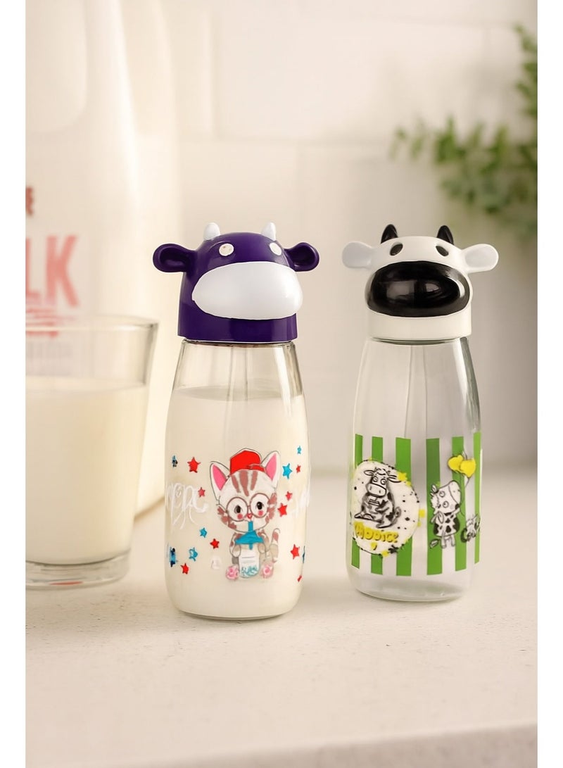 تيتيز طقم قارورة زجاج شكل بقرة للحليب أو العصير للأطفال 2 حبة صغيرة 250 مل - Image 1