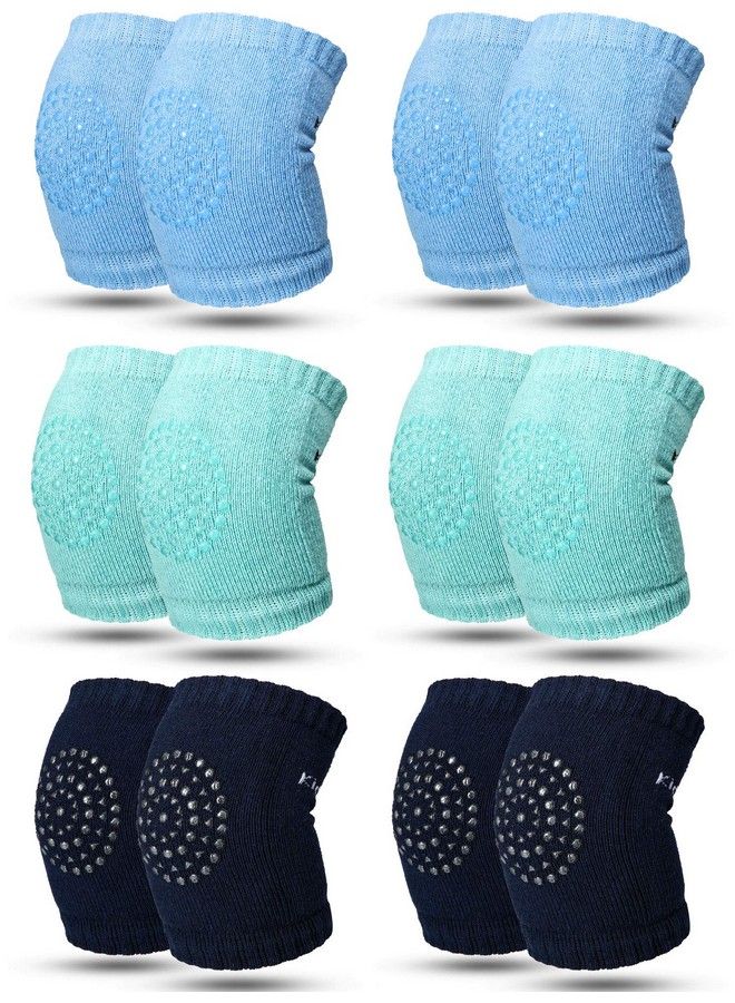Satinior 6 Pairs Crawling Knee Pads Antislip Baby Knee Protectors Toddlers Leg Warmers (Green Navy Blue Blue) - Image 2