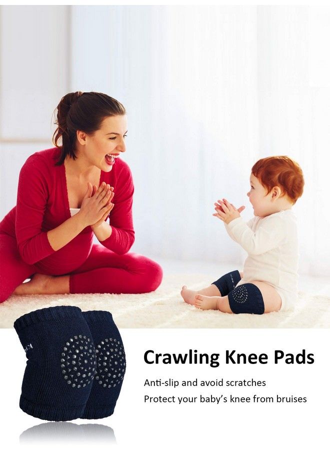Satinior 6 Pairs Crawling Knee Pads Antislip Baby Knee Protectors Toddlers Leg Warmers (Green Navy Blue Blue) - Image 5