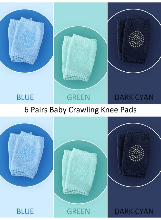 Satinior 6 Pairs Crawling Knee Pads Antislip Baby Knee Protectors Toddlers Leg Warmers (Green Navy Blue Blue) - Image 3