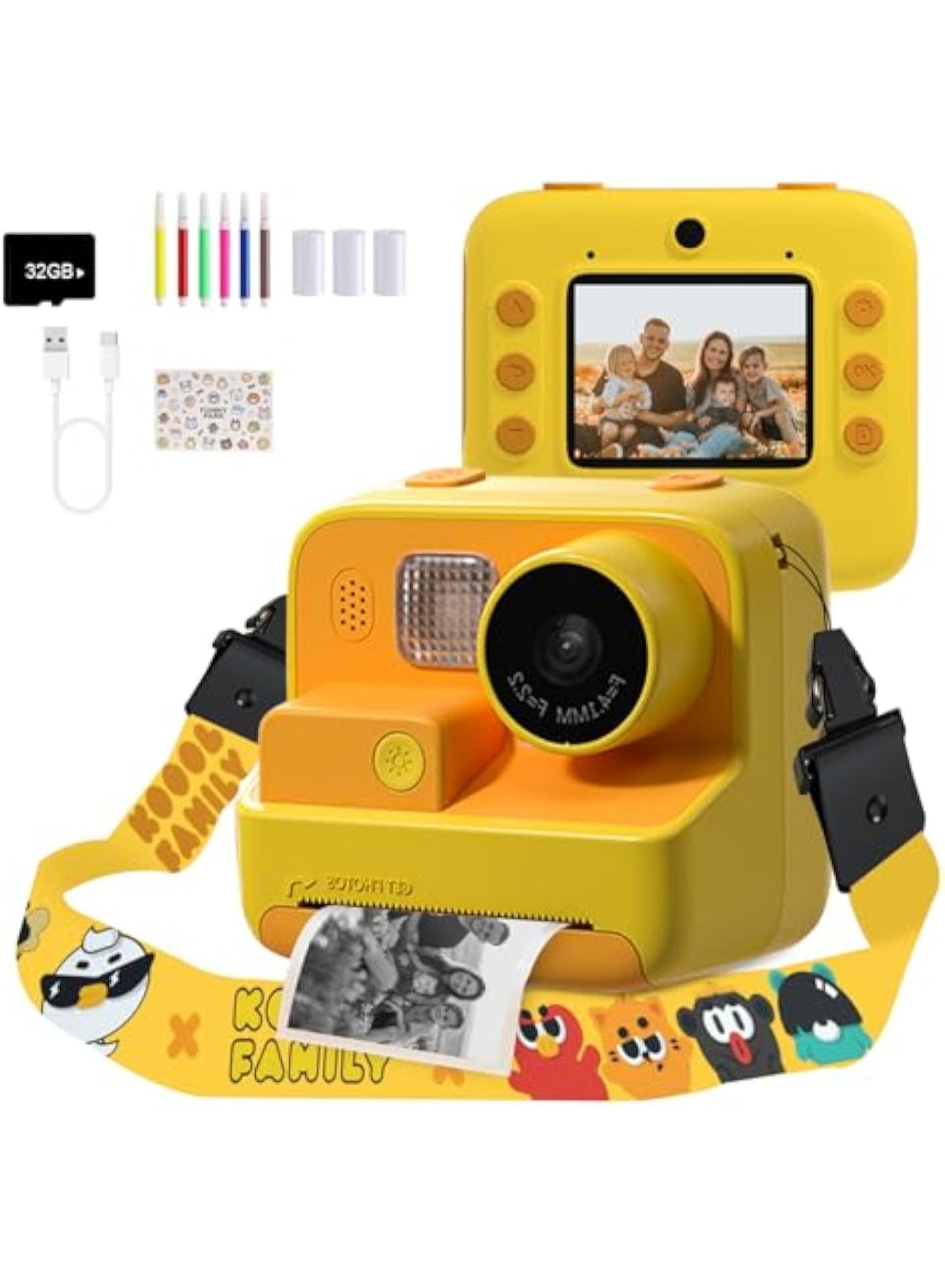 Kids Camera Instant Print, 48MP Digital Camera with Zero Ink, Selfie 1080P Video Camera with 32G TF Card, Toys Gifts for Girls Boys Aged 3-12 for Christmas/Birthday/Holiday (Orange)