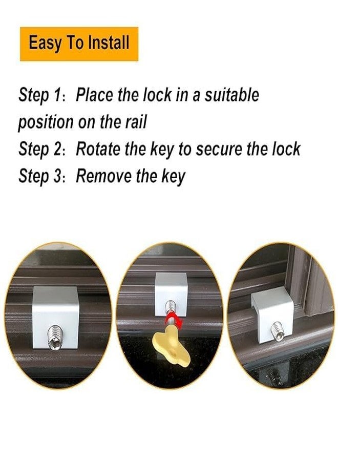 CHITDAX Adjustable Sliding Window Lock with Key for Aluminum Alloy Frames - Safety Stopper for Sliding Doors and Windows - Silver and Yellow (Security Window Lock (2)) - Image 4