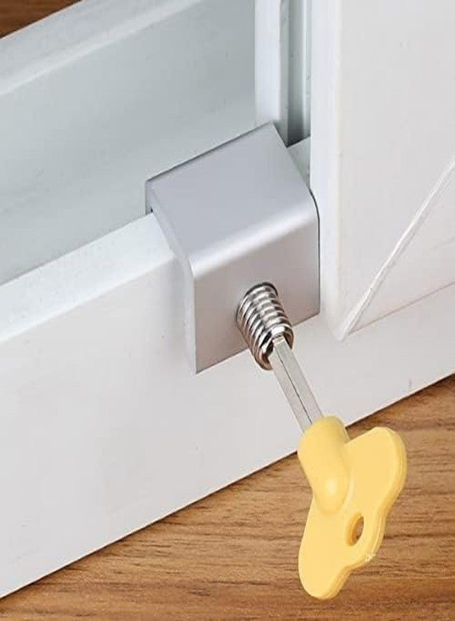 CHITDAX Adjustable Sliding Window Lock with Key for Aluminum Alloy Frames - Safety Stopper for Sliding Doors and Windows - Silver and Yellow (Security Window Lock (2)) - Image 3