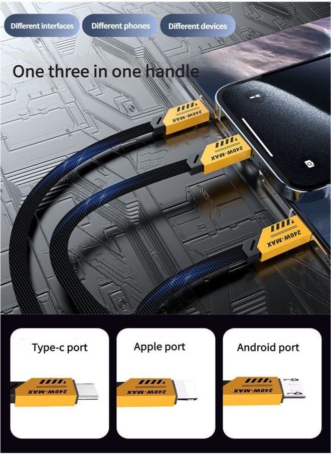 hoco. - GaN Mecha Cable 3-in-1 6A Super Fast Charging 240W Data Cable Is Suitable for Apple, Huawei, Samsung Type-C, Android - Image 1