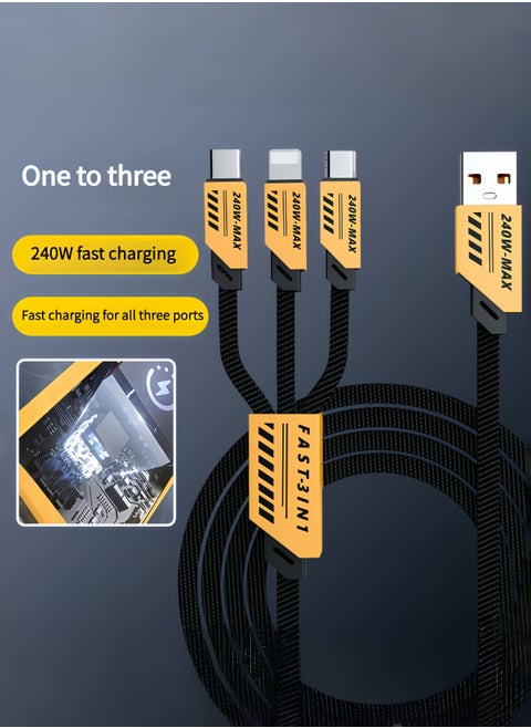 GaN Mecha Cable 3-in-1 6A Super Fast Charging 240W Data Cable Is Suitable for Apple, Huawei, Samsung Type-C, Android