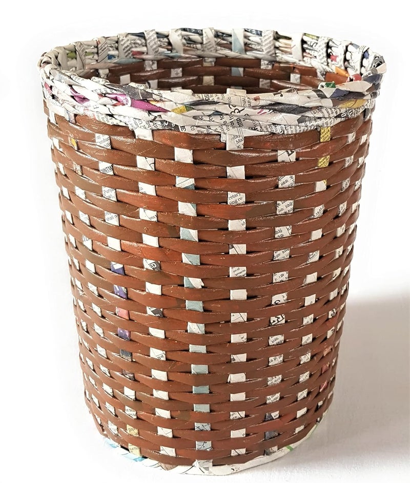 Sonas Creation PAPERUS Brown Opentop Dustbin Waste Basket Trash Can Indoor Planter Vase Storage Basket Standard Size 10 Liter 11 inch Tall EcoFriendly Handmade of Paper Ropes - Image 1