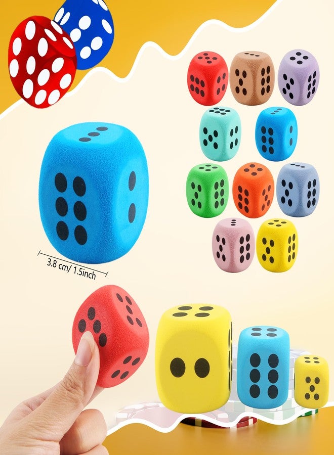 Cotiny 32 Pack EVA Foam Dice 1.5 Inch Soft Rounded Dice Large Educational Dice for Classroom Math Games Teaching Supplies Board Games, 8 Colors - Image 2
