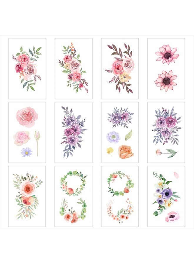 Everjoy Flowers Temporary Tattoos Stickers, Watercolor Roses, Peony, Daisy, Botanical Body Art Fake Tattoos for Women, Girls and Kids - 20 Pcs - Image 3