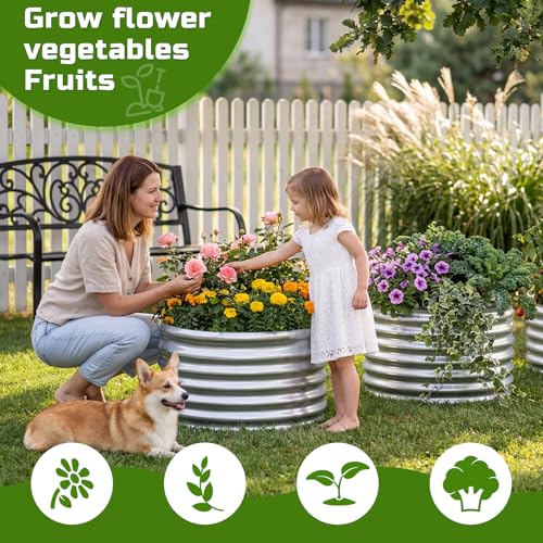 AHEONLAR 3PCS 2x2x2FT Galvanized Raised Garden Bed Kit Round Metal Flower Box Large Planter Raised Beds Outdoor Garden for Planting,Fruit,Herb Silver - Image 2