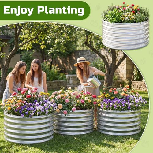 AHEONLAR 3PCS 2x2x2FT Galvanized Raised Garden Bed Kit Round Metal Flower Box Large Planter Raised Beds Outdoor Garden for Planting,Fruit,Herb Silver - Image 5