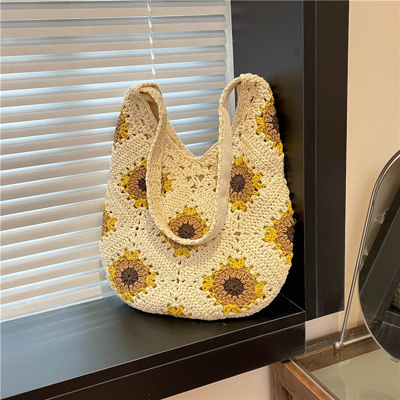 2025 Style Woven Bag Handmade Daisy Straw Woven Bag Women'S Travel Seaside Vacation Portable Shoulder Bag - Image 5